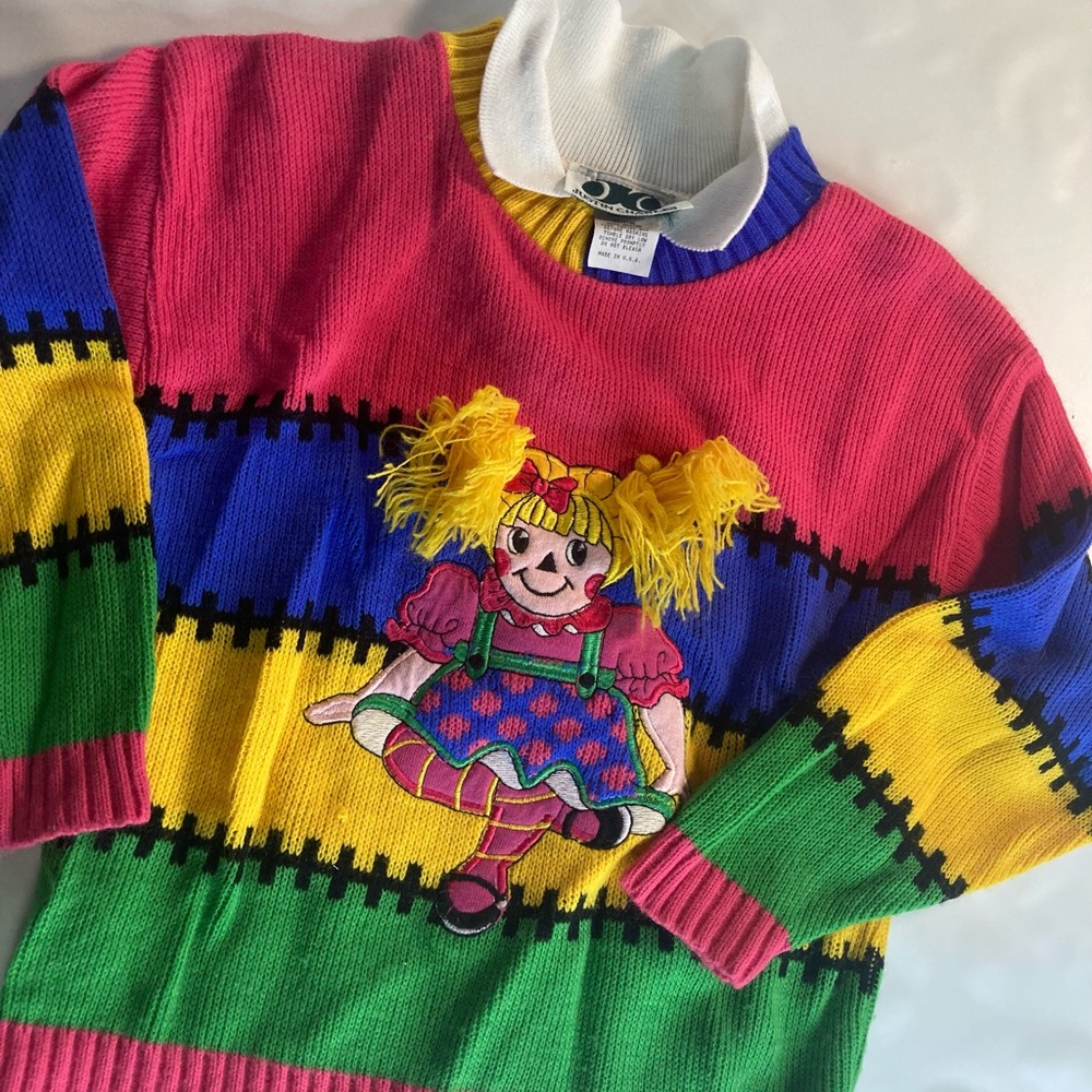 Justin Charles Vintage Girls Colorful Knit Long Sleeve Sweater 2T